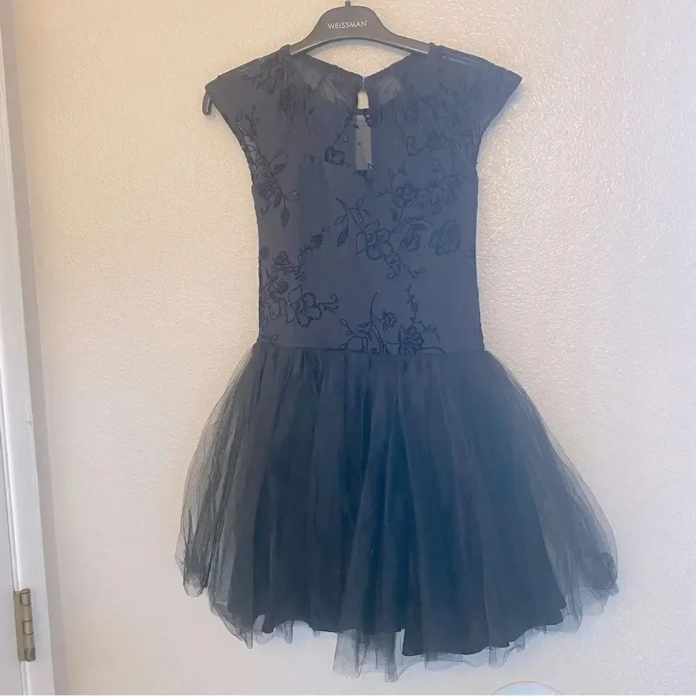 WEISSMAN Balera Dance Costume black tutu skirt flocked mesh dress D9329 child LC